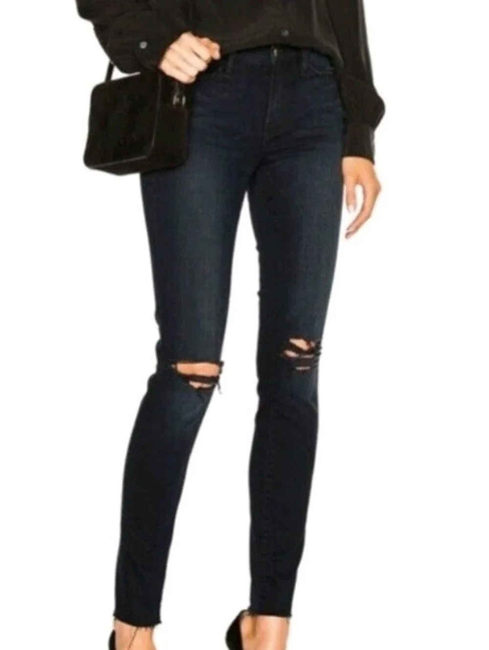 Frame Denim Black Le Skinny De Jeane Jeans Distressed Knees 29